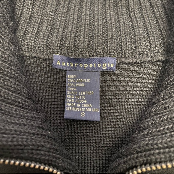 Anthropologie Charcoal Knit Suede Leather & Wool Jacket Sweater Small - Picture 2 of 13